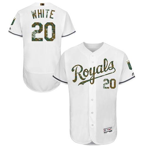 Royals #20 Frank White White Flexbase Authentic Collection Memorial Day Stitched MLB Jersey - Click Image to Close